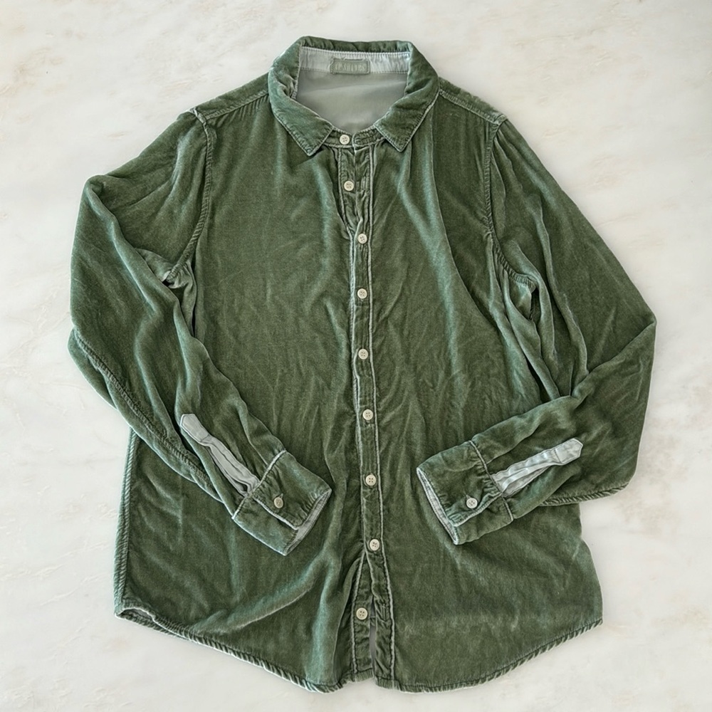 CP Shades Romy Velvet Shirt, size Medium, Eucalyptus Green. EC.